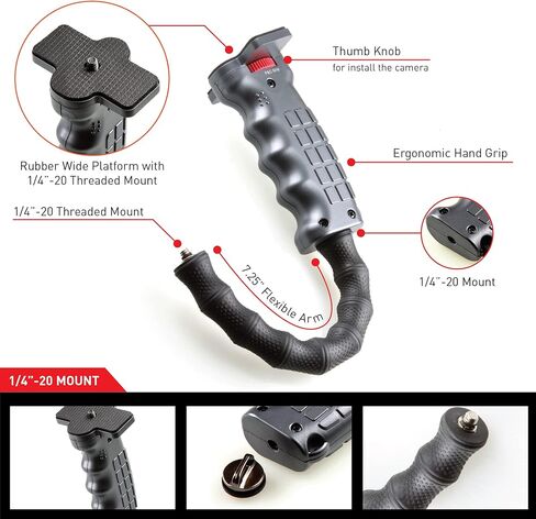 Pistol Grip Plus فقط: مقبض مع حامل 1/4"-20 لكاميرات DSLR بدون مرآة، وكاميرا الحركة، والهواتف الذكية، ومقبض مثبت الفيديو (مقبض المسدس Plus فقط) in Kuwait