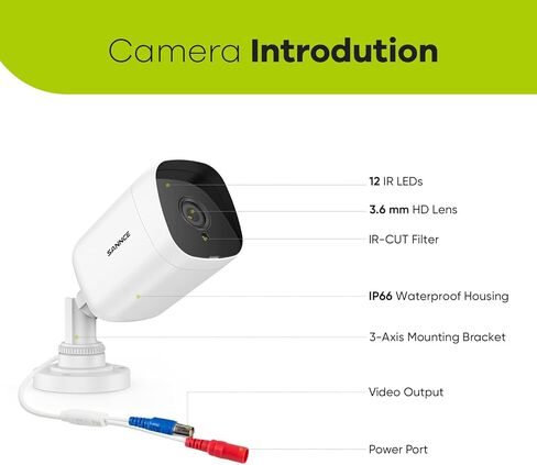 SANNCE 1080p كاميرات مراقبة منزلية سلكية مع رؤية ليلية EXIR بطول 100 قدم، IP66 مقاومة للماء لكاميرا المراقبة الأمنية الخارجية، تعمل مع DVR من طرف ثالث، بدون مصدر طاقة وكابل، كاميرا فقط in Kuwait