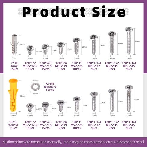 Swpeet 670Pcs 17 Sizes #4#6#8#10#12 304 Stainless Steel Phillips Flat Head and Pan Head Fast Self Tapping Drywall Screws Wood Screws Assortment Kit, Sheet Metal Screws Drive Self Tapping Screws in Saudi Arabia