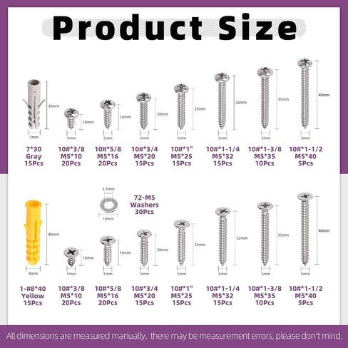 Swpeet 670Pcs 17 Sizes #4#6#8#10#12 304 Stainless Steel Phillips Flat Head and Pan Head Fast Self Tapping Drywall Screws Wood Screws Assortment Kit, Sheet Metal Screws Drive Self Tapping Screws in Kuwait