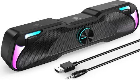 SPKPAL S135 Computer Speakers for Desktop, Touch Control Dynamic RGB Gaming Sound Bar with Bluetooth 5.0 & 3.5mm AUX-in, USB Powered PC Speakers with 10W Stereo Sound for Laptop, Tablet, Monitor, TV in Saudi Arabia