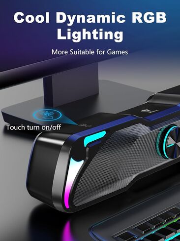 SPKPAL S135 Computer Speakers for Desktop, Touch Control Dynamic RGB Gaming Sound Bar with Bluetooth 5.0 & 3.5mm AUX-in, USB Powered PC Speakers with 10W Stereo Sound for Laptop, Tablet, Monitor, TV in Saudi Arabia