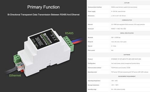 waveshare RS485 to Ethernet Converter Industrial Serial Device Server TCP/IP to Serial Module Support Modbus Gateway, MQTT/JSON to Modbus, and TCP Server/TCP Client/UDP Mode/UDP Multicast in Saudi Arabia