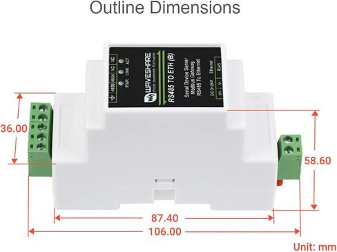 waveshare RS485 to Ethernet Converter Industrial Serial Device Server TCP/IP to Serial Module Support Modbus Gateway, MQTT/JSON to Modbus, and TCP Server/TCP Client/UDP Mode/UDP Multicast in Saudi Arabia
