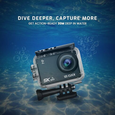 ايزد كاميرا اكشن 5K 30 اطار في الثانية للمبتدئين من كليك | زاوية واسعة 170 درجة HD، تثبيت EIS | موتو فولوج، كاميرا داش، تصميم مقاوم للماء 30 متر، دعم ميكروفون خارجي، اكثر من 15 ملحق، ضمان لمدة عام in Kuwait
