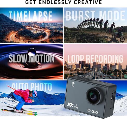 ايزد كاميرا اكشن 5K 30 اطار في الثانية للمبتدئين من كليك | زاوية واسعة 170 درجة HD، تثبيت EIS | موتو فولوج، كاميرا داش، تصميم مقاوم للماء 30 متر، دعم ميكروفون خارجي، اكثر من 15 ملحق، ضمان لمدة عام in Kuwait