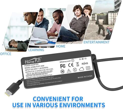 شاحن عالمي لجهاز Chromebook USB C شاحن كمبيوتر محمول 65 وات لـ HP Asus وSamsung وAcer وGoogle Lenovo Thinkpad X280 X380 X390 L390 E480 E490 Yoga C930 C940 C740 S730 730 730S 910 920 محول طاقة تيار متردد من النوع C in Kuwait