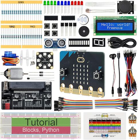 Freenove Super Starter Kit for BBC Micro:bit (V2 Included), 266-Page Detailed Tutorial, 192 Items, 38 Projects, Blocks and Python Code in Saudi Arabia