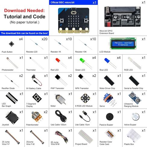 Freenove Super Starter Kit for BBC Micro:bit (V2 Included), 266-Page Detailed Tutorial, 192 Items, 38 Projects, Blocks and Python Code in Saudi Arabia