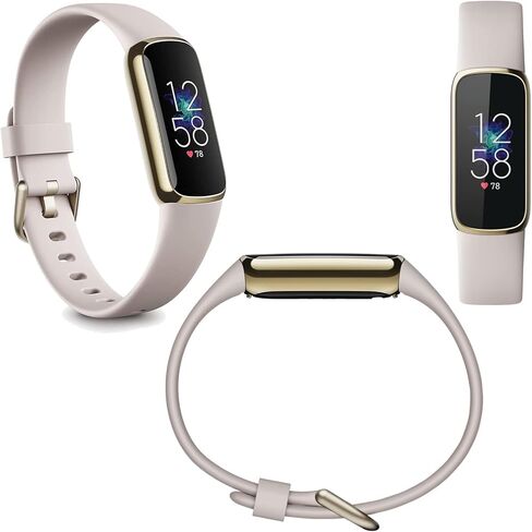 جهاز تتبع الصحة واللياقة البدنية Fitbit Luxe (أبيض قمري) مع جهاز مراقبة معدل ضربات القلب، جهاز تتبع النوم، حزمة مع شريطين للساعة، كابل شحن بطول 3.3 قدم، محول حائط، درع شاشة ومعدات PremGear لـ Fitbit in Kuwait
