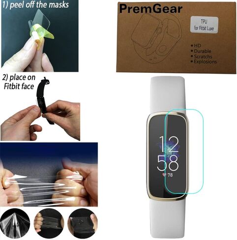 جهاز تتبع الصحة واللياقة البدنية Fitbit Luxe (أبيض قمري) مع جهاز مراقبة معدل ضربات القلب، جهاز تتبع النوم، حزمة مع شريطين للساعة، كابل شحن بطول 3.3 قدم، محول حائط، درع شاشة ومعدات PremGear لـ Fitbit in Kuwait