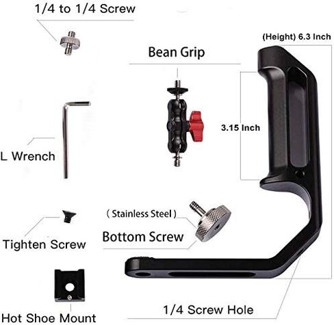DF DIGITALFOTO Universal L Bracket Handle Gimbal Accessories,Mounting Monitor/Microphone with Bean Grip Compatible with DJI Ronin S/SC,RS2/RSC2/Zhiyun Crane V2/M/2,Moza Air 2,Feiyutech AK2000/4000 etc in Kuwait