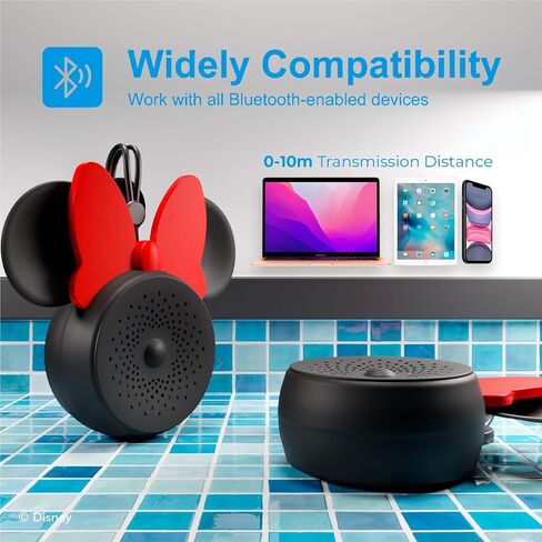 Disney Mickey Mouse Ears Bluetooth Shower Speaker with Suction Cup – Disney IPX4 Rated Water Resistant Speaker for Shower, Baths| Up to 5 HRs Playtime, Built in Button Controls and Mic for Phone Calls in Saudi Arabia