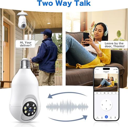 كاميرات مراقبة بمصباح كهربائي 2K لاسلكية في الهواء الطلق، 360 PTZ 5G/2.4G WiFi كاميرات لمبة إضاءة لأمن المنزل خارج المنزل، إنذار صفارات الإنذار للكشف عن الحركة 24/7 رؤية ليلية ملونة تعمل في اتجاهين مع Alexa in Kuwait