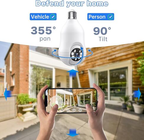 كاميرات مراقبة بمصباح كهربائي 2K لاسلكية في الهواء الطلق، 360 PTZ 5G/2.4G WiFi كاميرات لمبة إضاءة لأمن المنزل خارج المنزل، إنذار صفارات الإنذار للكشف عن الحركة 24/7 رؤية ليلية ملونة تعمل في اتجاهين مع Alexa in Kuwait
