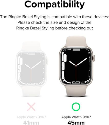 تصميم Ringke Bezel [إطار أنيق من الفولاذ المقاوم للصدأ] متوافق مع Apple Watch Series 9، 8، 7 (45 ملم)، غطاء لاصق واقٍ مضاد للخدش - ذهبي (45-05) in Kuwait