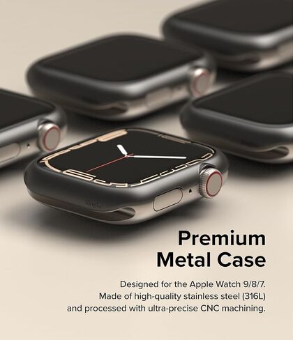 تصميم Ringke Bezel [إطار أنيق من الفولاذ المقاوم للصدأ] متوافق مع Apple Watch Series 9، 8، 7 (45 ملم)، غطاء لاصق واقٍ مضاد للخدش - ذهبي (45-05) in Kuwait