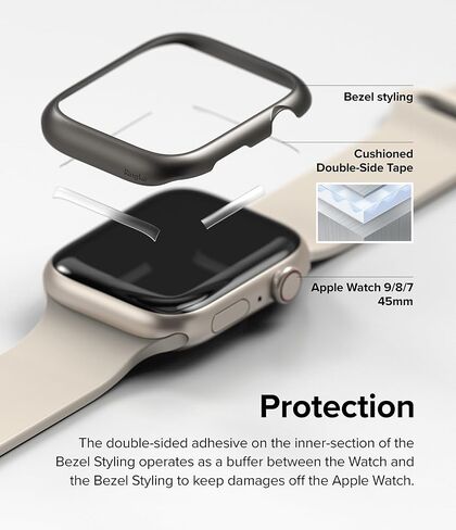 تصميم Ringke Bezel [إطار أنيق من الفولاذ المقاوم للصدأ] متوافق مع Apple Watch Series 9، 8، 7 (45 ملم)، غطاء لاصق واقٍ مضاد للخدش - ذهبي (45-05) in Kuwait