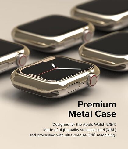 تصميم Ringke Bezel [إطار أنيق من الفولاذ المقاوم للصدأ] متوافق مع Apple Watch Series 9، 8، 7 (45 ملم)، غطاء لاصق واقٍ مضاد للخدش - ذهبي (45-05) in Kuwait