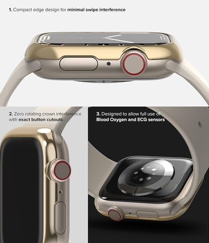 تصميم Ringke Bezel [إطار أنيق من الفولاذ المقاوم للصدأ] متوافق مع Apple Watch Series 9، 8، 7 (45 ملم)، غطاء لاصق واقٍ مضاد للخدش - ذهبي (45-05) in Kuwait
