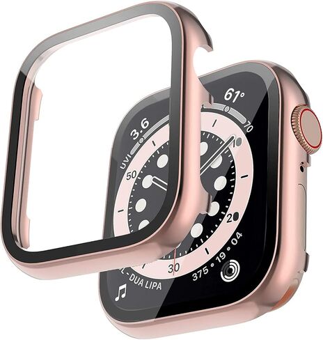 Miimall متوافق مع حافظات معدنية لساعة Apple 40 مم مع واقي شاشة، جراب ألومنيوم لامع عالي الدقة وواقي شاشة من الزجاج المقوى غطاء ممتص للصدمات لساعة Apple 40 مم Series SE 6 5 4 (وردي) in Kuwait