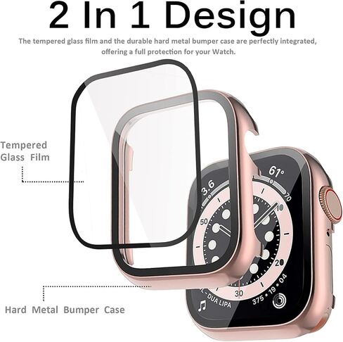 Miimall متوافق مع حافظات معدنية لساعة Apple 40 مم مع واقي شاشة، جراب ألومنيوم لامع عالي الدقة وواقي شاشة من الزجاج المقوى غطاء ممتص للصدمات لساعة Apple 40 مم Series SE 6 5 4 (وردي) in Kuwait