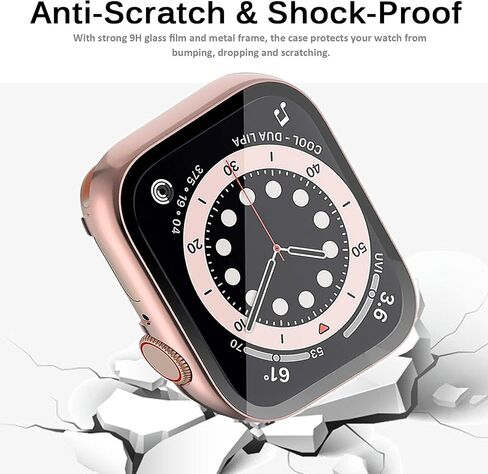 Miimall متوافق مع حافظات معدنية لساعة Apple 40 مم مع واقي شاشة، جراب ألومنيوم لامع عالي الدقة وواقي شاشة من الزجاج المقوى غطاء ممتص للصدمات لساعة Apple 40 مم Series SE 6 5 4 (وردي) in Kuwait