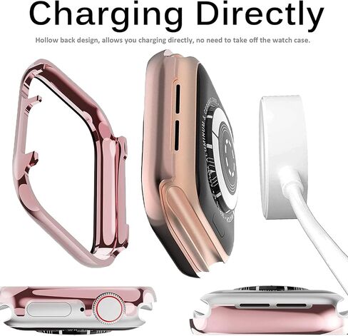 Miimall متوافق مع حافظات معدنية لساعة Apple 40 مم مع واقي شاشة، جراب ألومنيوم لامع عالي الدقة وواقي شاشة من الزجاج المقوى غطاء ممتص للصدمات لساعة Apple 40 مم Series SE 6 5 4 (وردي) in Kuwait