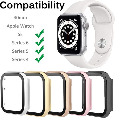 Miimall متوافق مع حافظات معدنية لساعة Apple 40 مم مع واقي شاشة، جراب ألومنيوم لامع عالي الدقة وواقي شاشة من الزجاج المقوى غطاء ممتص للصدمات لساعة Apple 40 مم Series SE 6 5 4 (وردي) in Kuwait