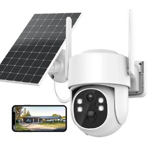 4MP Solar Security Cameras Wireless Outdoor, 360° PTZ Battery Powered Surveillance Camera for Home Security Outside, 2.4Ghz WiFi Cameras, Color Night, 2-Way Audio, IP66 Waterproof, SD/Cloud in Kuwait