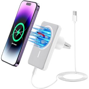 Magnetic Wireless Car Charger, 7.5W Car Wireless Charger Fast Charging Car Mount for iPhones Both with Wireless Charger & Magnetic, Car Dashboard Phone Holder, Safety Protection, Rotatable, White