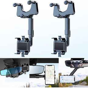 FONKEN 2-Pack 360°Rotatable and Retractable Car Phone Holder, 【New Version】 Multifunctional Rearview Mirror Phone Holder Universal Phone Mount for Car Rear View Mirror Car Mount for All Smartphones