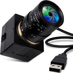 IFWATER USB Camera 2MP Webcam 2.8-12mm Varifocal Lens 1080P USB Camera with H.264 Format Low Light Correction Webcam Zoom in and Out Close up Camera Plug and Play for Linux Windows Raspberry Pi
