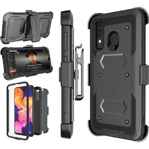 Njjex Rugged Case for Samsung Galaxy A20 A30 A50, for Galaxy A20 / A30 / A50 Case, [Nbeck] Shockproof Heavy Duty Built-in Screen Protector Locking Swivel Belt Clip Kickstand Hard Shell Cover [Black]