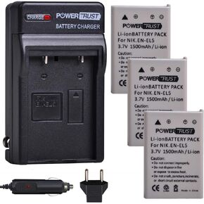 PowerTrust 3X EN-EL5 EL5 مجموعات البطاريات والشاحن السريع لنيكون ENEL5 CoolPix 3700، 4200، 5200، 5900، 7900، P3، P4، P80، P90، P100، P500، P510، P520، P530، P5000، P5100، P6000، S10 كاميرا رقمية in Kuwait