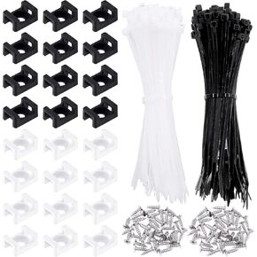 Swpeet 480Pcs Black + White Self-Locking Cable Zip Tie (150x4mm) and 3mm 4mm 6mm Saddle Type Cable Tie Mounts Base with Deep Thread Flat Head Screws Kit, Wire Holder Wire Cable Clips Organizer in Saudi Arabia