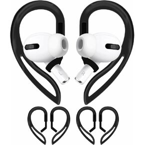 زوجان من خطافات الأذن المتوافقة مع AirPods 3 2 1 وPro 2 Pro، دوران 360 درجة قابل للتعديل بطول مضاد للانزلاق وحامل أطراف خطافات الأذن الرياضية الخارجية متوافق مع AirPods Pro 2 Pro و1 2 3 - أسود