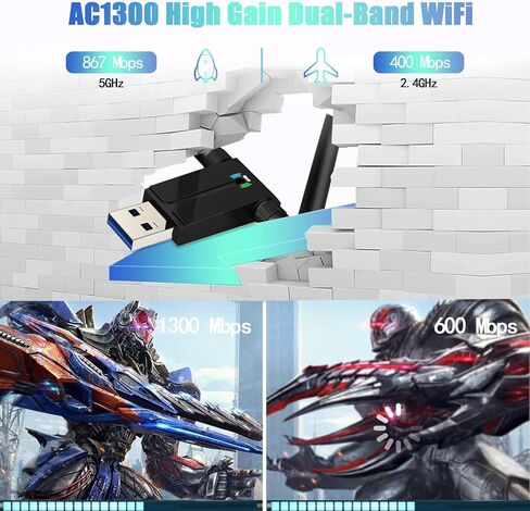 1300M WIFI Adapter for Desktop PC, ALINKVITE 2×5dBi Antenna Mini USB WIFI Adapter, USB 3 WIFI Dongle, 2.4/5GHz USB Network Adapter, WIFI USB Wireless Adapter for WIN 10/8/8.1/7/XP/Vista, Linux, Mac OS in Kuwait