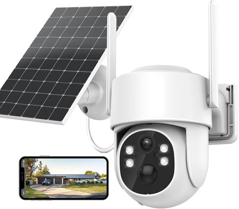 4MP Solar Security Cameras Wireless Outdoor, 360° PTZ Battery Powered Surveillance Camera for Home Security Outside, 2.4Ghz WiFi Cameras, Color Night, 2-Way Audio, IP66 Waterproof, SD/Cloud in Kuwait
