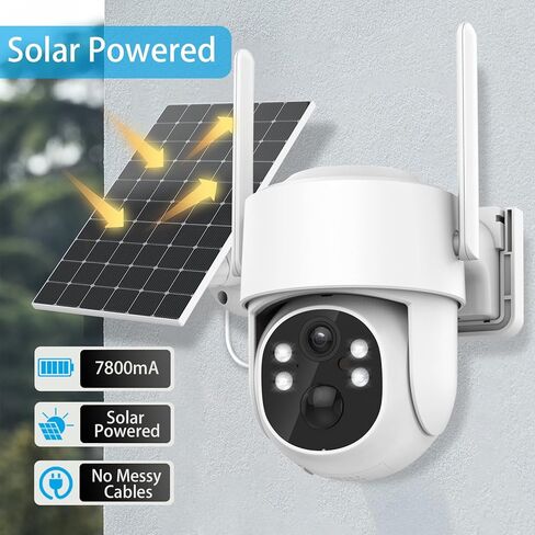 4MP Solar Security Cameras Wireless Outdoor, 360° PTZ Battery Powered Surveillance Camera for Home Security Outside, 2.4Ghz WiFi Cameras, Color Night, 2-Way Audio, IP66 Waterproof, SD/Cloud in Kuwait