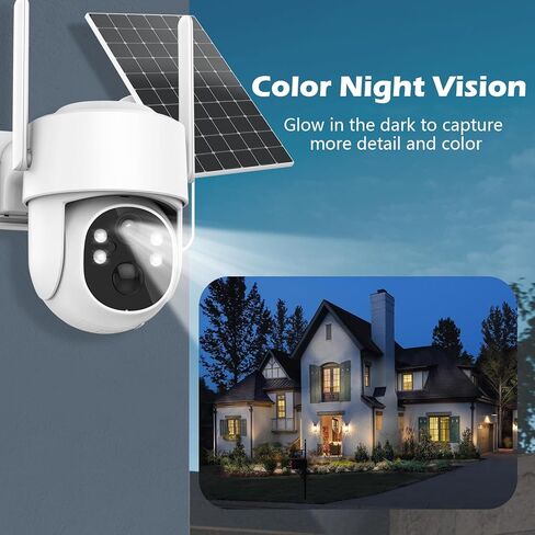 4MP Solar Security Cameras Wireless Outdoor, 360° PTZ Battery Powered Surveillance Camera for Home Security Outside, 2.4Ghz WiFi Cameras, Color Night, 2-Way Audio, IP66 Waterproof, SD/Cloud in Kuwait