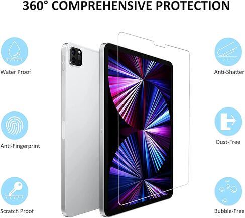 wuwive [1 Pack] iPad Pro 11 Screen Protector,Tempered Glass for iPad Pro 11 Inch 2021/2020/2018 (3rd/2nd/1st Gen) All Models,Compatible with Apple Pencil in Kuwait