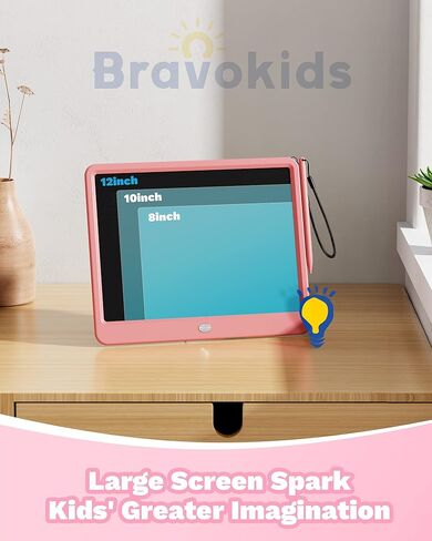 bravokids LCD Writing Tablet for Kids, 12 Inch Large Screen Drawing Board, Reusable and Portable Educational Learning Toys, Birthday Boys Girls Toys Gifts for 3 4 5 6 7 8 Year Old (Pink) in Kuwait