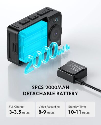 كاميرا الجسم Epoium EM3 سعة 128 جيجابايت مع صوت، دقة فيديو 1440 بكسل، زاوية واسعة 130 درجة، قطعتان بطارية قابلة للاستبدال، تدعم التسجيل لمدة 8 ساعات، كاميرات جسم يمكن ارتداؤها لركوب الخيل والمشي لمسافات طويلة والمشي مع الحيوانات الأليفة in Kuwait