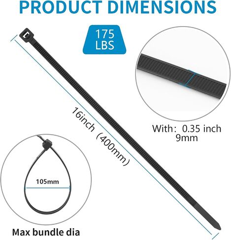 100PCS 24 inch Cable Zip Ties Heavy Duty 175lbs Tensile Strength Nylon Long Wire Ties Self-Locking Durable Plastic Tie Wraps for Indoor and Outdoor UV Resistant(Black) in Kuwait