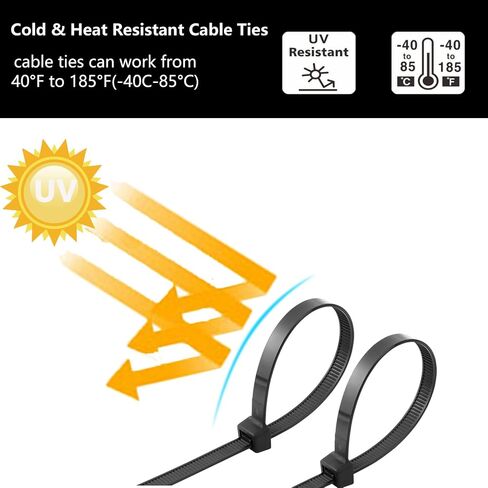 100PCS 24 inch Cable Zip Ties Heavy Duty 175lbs Tensile Strength Nylon Long Wire Ties Self-Locking Durable Plastic Tie Wraps for Indoor and Outdoor UV Resistant(Black) in Kuwait