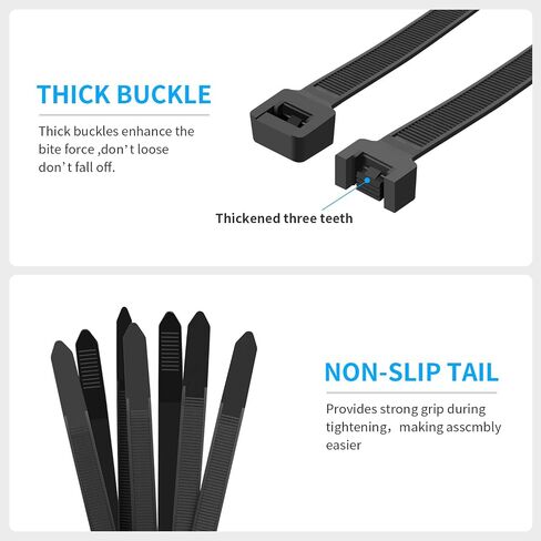 100PCS 24 inch Cable Zip Ties Heavy Duty 175lbs Tensile Strength Nylon Long Wire Ties Self-Locking Durable Plastic Tie Wraps for Indoor and Outdoor UV Resistant(Black) in Kuwait