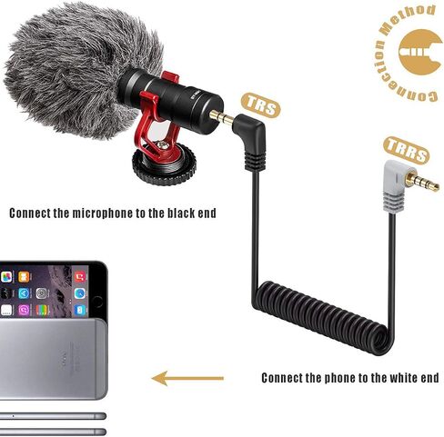3.5mm TRS to TRRS Microphone Cable, Ancable 1/8 Male to Male Coiled Right Angle Mic Cord Compatible iPhone, Smartphone, Tablets with Rode SC7, VideoMic, VideoMicro Go, BOYA and More External Mic in Kuwait