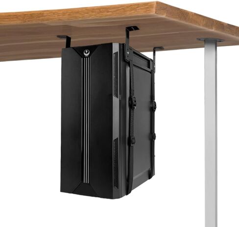 حامل برج الكمبيوتر الشخصي تحت المكتب من Chanvoo، حزام قابل للتعديل لهيكل وحدة المعالجة المركزية للكمبيوتر مع إسفنجة مضادة للخدش (أسود) in Kuwait