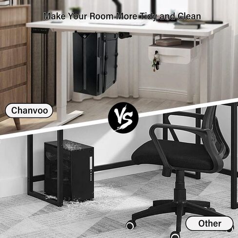 حامل برج الكمبيوتر الشخصي تحت المكتب من Chanvoo، حزام قابل للتعديل لهيكل وحدة المعالجة المركزية للكمبيوتر مع إسفنجة مضادة للخدش (أسود) in Kuwait